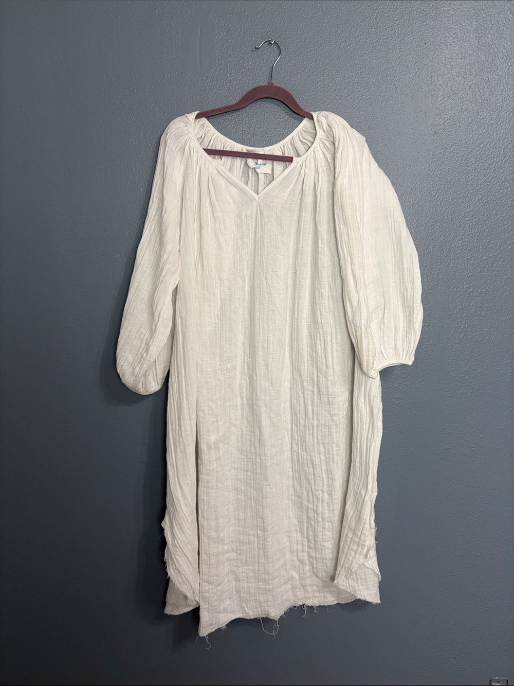 Loup charmant White Gauze Peasant Dress with Balloon Sleeves